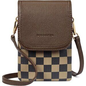 Women Checkered Coffee Imported Vegan Leather Adjustable Strap Crossbody Bags